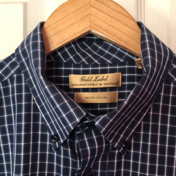Roundtree & Yorke Blue & White Checkered Plaid Short Sleeve Button Down Mens L - Picture 2 of 12